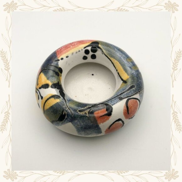 Abstract Hand-Painted Ceramic Tealight Holder - Picture 1 of 2